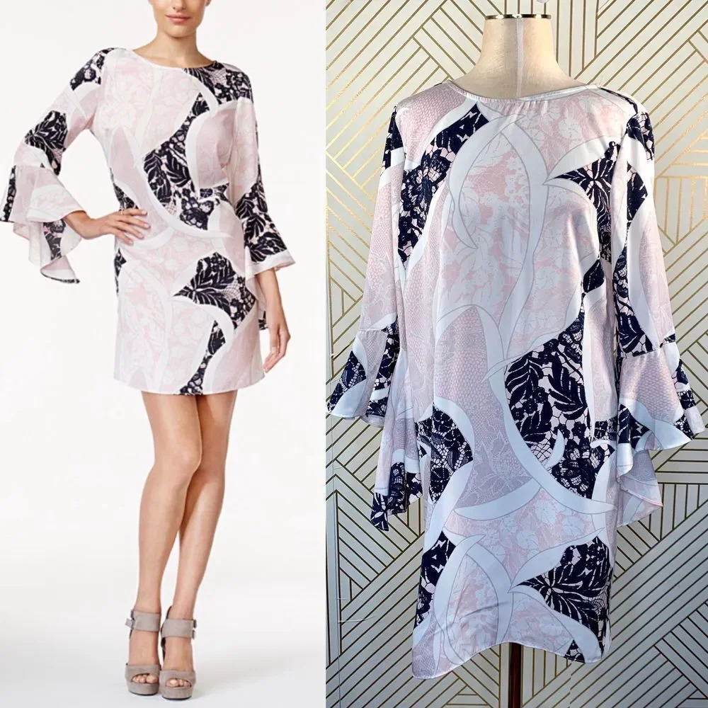 Bar III Ruffle-Sleeve Shift Dress in Pink Combo